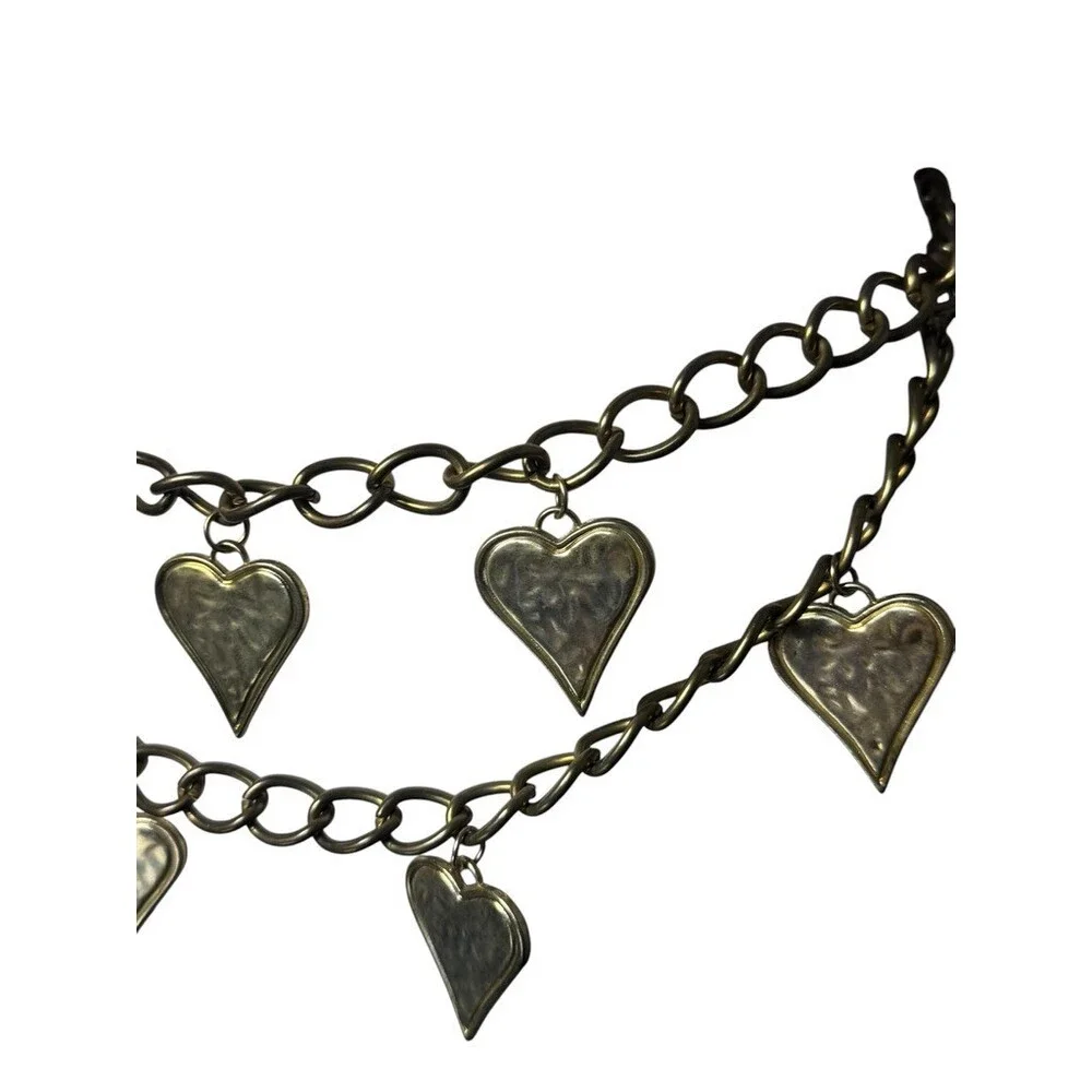 Vintage 1980s Heart Charm Layered Chain Belt Statement Gold Runway swag